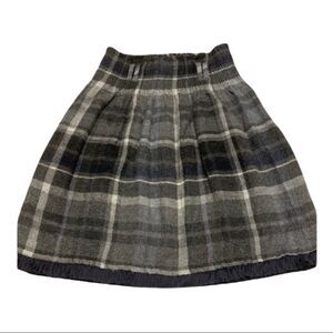 ZARA Wool Plaid Skirt Grey Fringe XS
